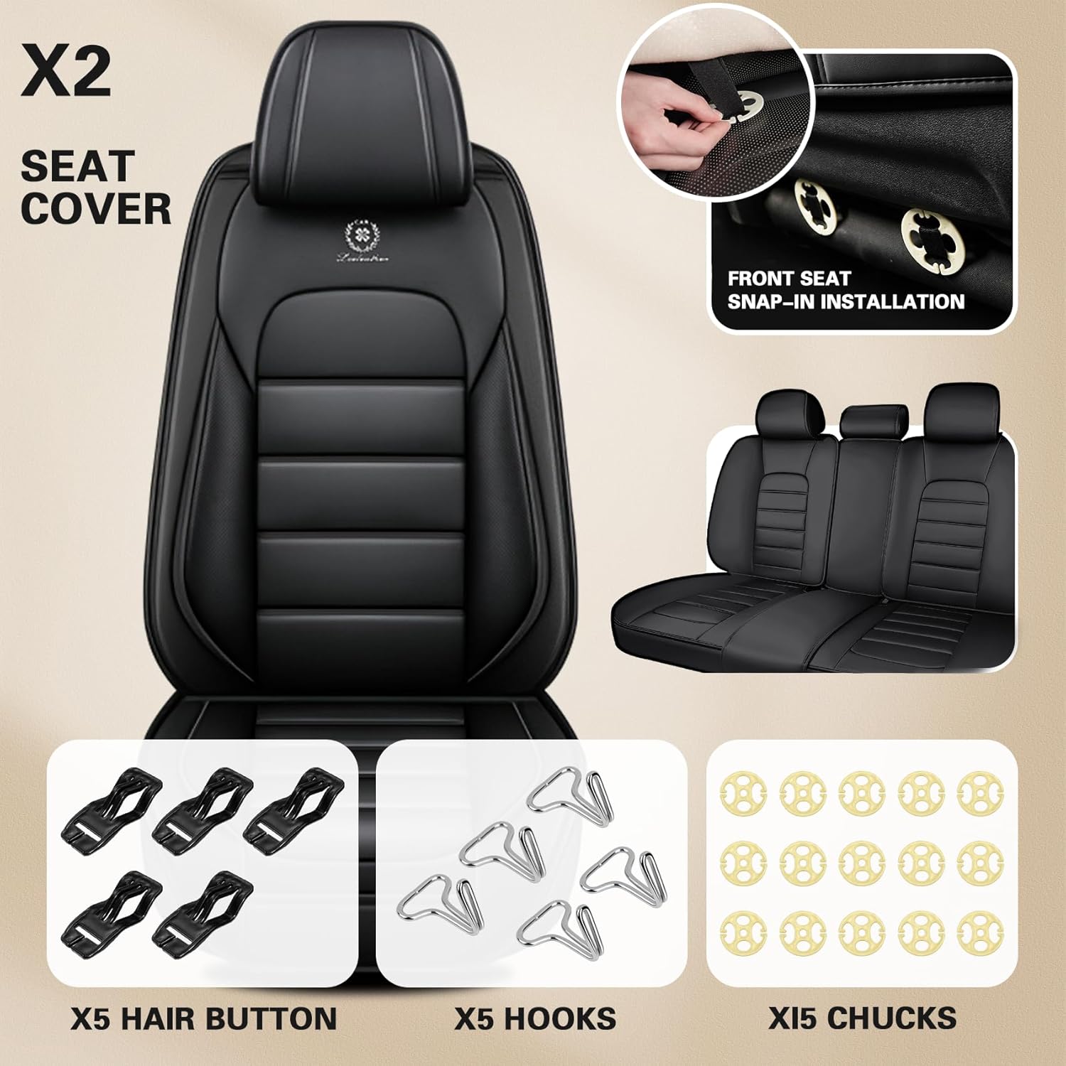 Car Seat Cover Fit for Kia Sorento 2003-2024 Waterproof Seat Covers,Nappa Faux Leather Breathable and Comfortable,Car Seat Protector Car Interior Accessories (Full Set) Black