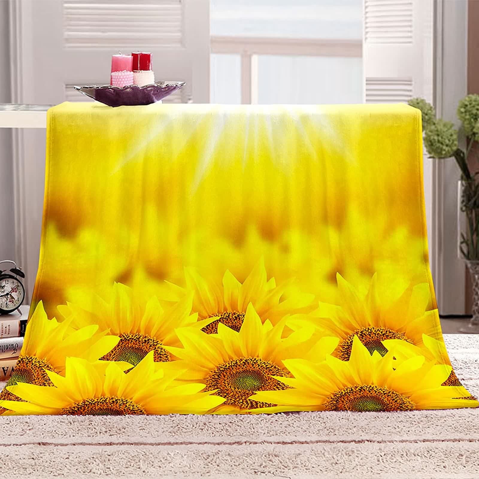 Daesar Natale Coperte Pile Fantasia, Coperte Flanella Matrimoniali/Singolo Divano/Letto Giallo Motivo Girasoli Tema Piante Coperta Calda Invernale, 180x240cm