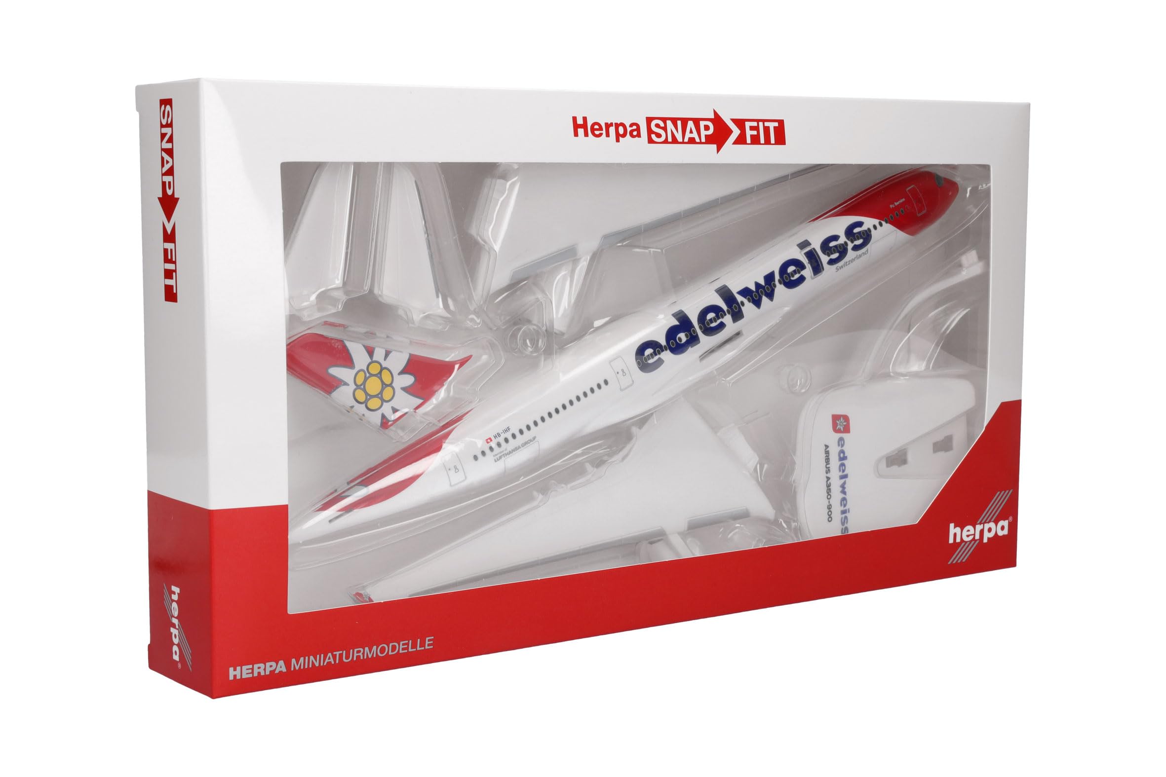 Herpa Snap-Fit airplane model Edelweiss Air Airbus A350-900 - HB