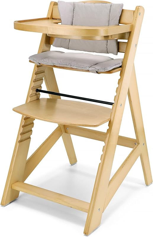 Moby-System Chaise Haute Bébé Évolutive en Bois - Réglable 12 Niveaux, Harnais à 3 Points, 2 Coussin