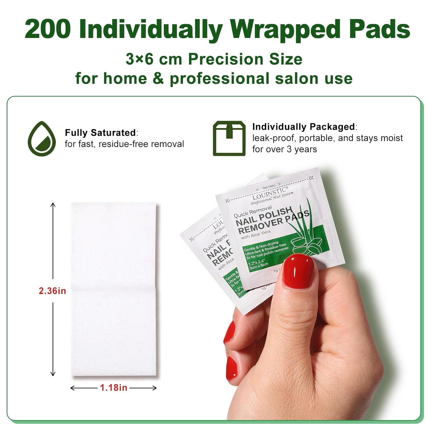 Nail Polish Remover Pads 200PCS, Gentle, Moisturizing Formula, Individually Wrapped Fingernail Remover Wipes, Include Removal Tool & Aloe Cuticle Oil, Remove Gel/Nail Polish, for Salon/DIY/Travel Use