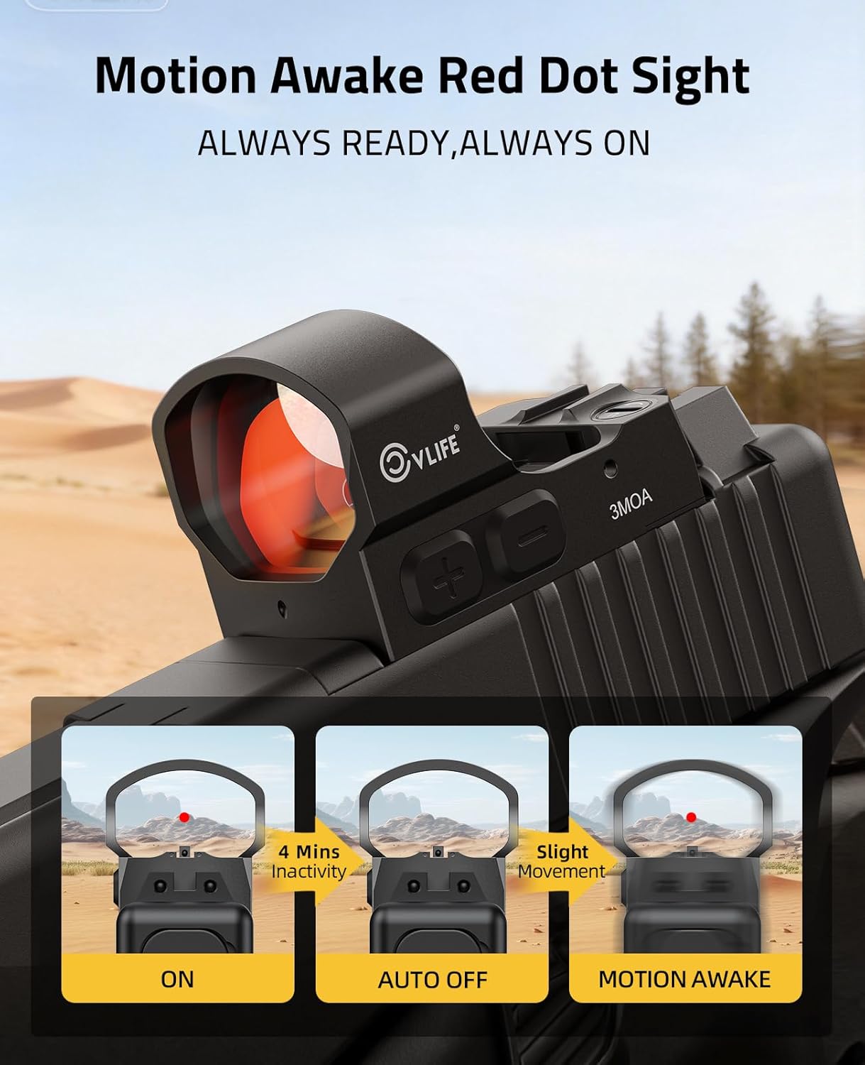 CVLIFE BearMight Auto-Brightness Red/Green Dot Sight for RMS RMSc, 3 MOA Dot Motion Awake Reflex Sight Optic Scope for Compact Pistol, 5000G Shockproof & Waterproof, Adapter for MOS/RMR/Picatinny