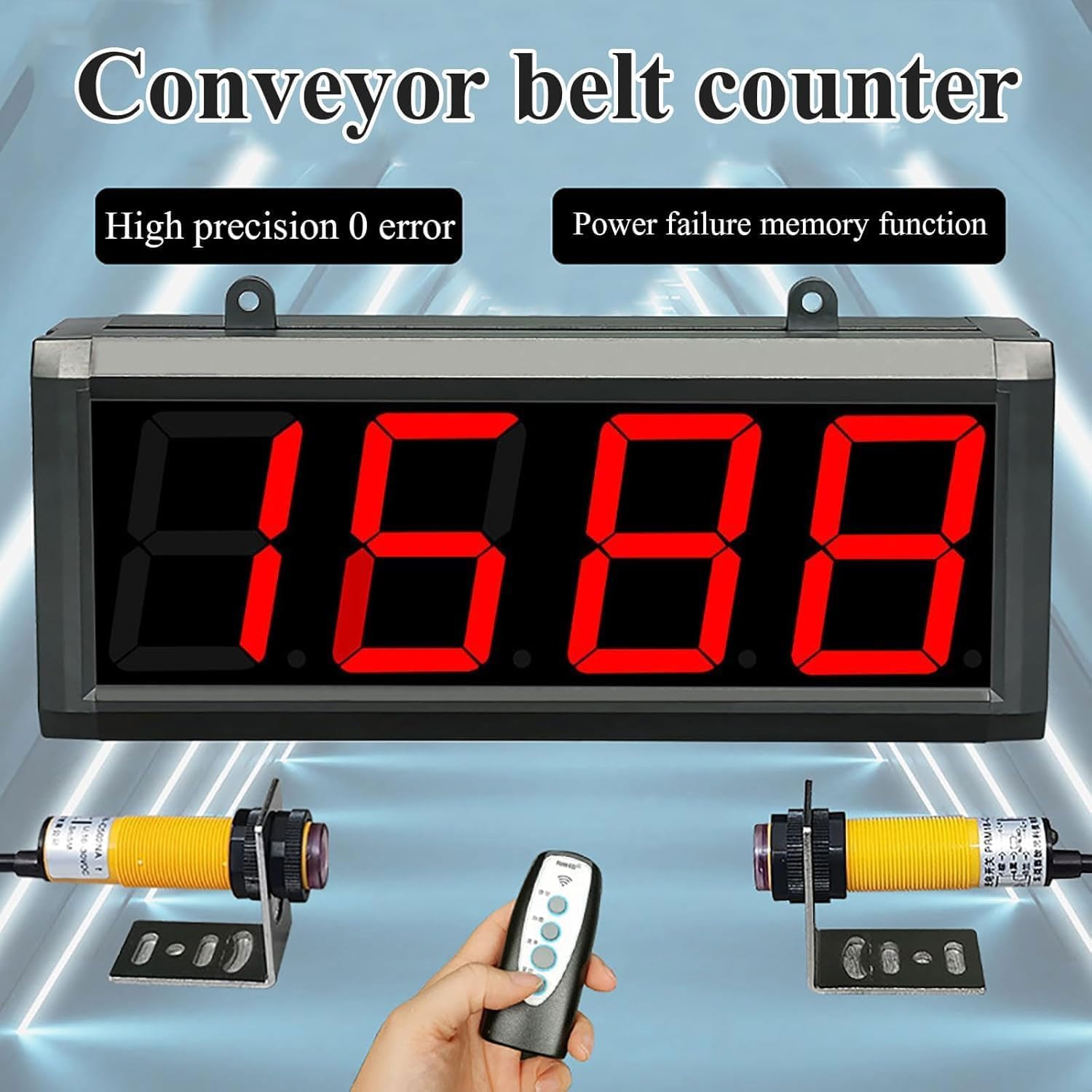 Compteur numérique à affichage LED à 5 chiffres, distance de détection de 0 à 5 m, mémoire de mise hors tension, télécommande, pour lignes de production de bandes transporteuses