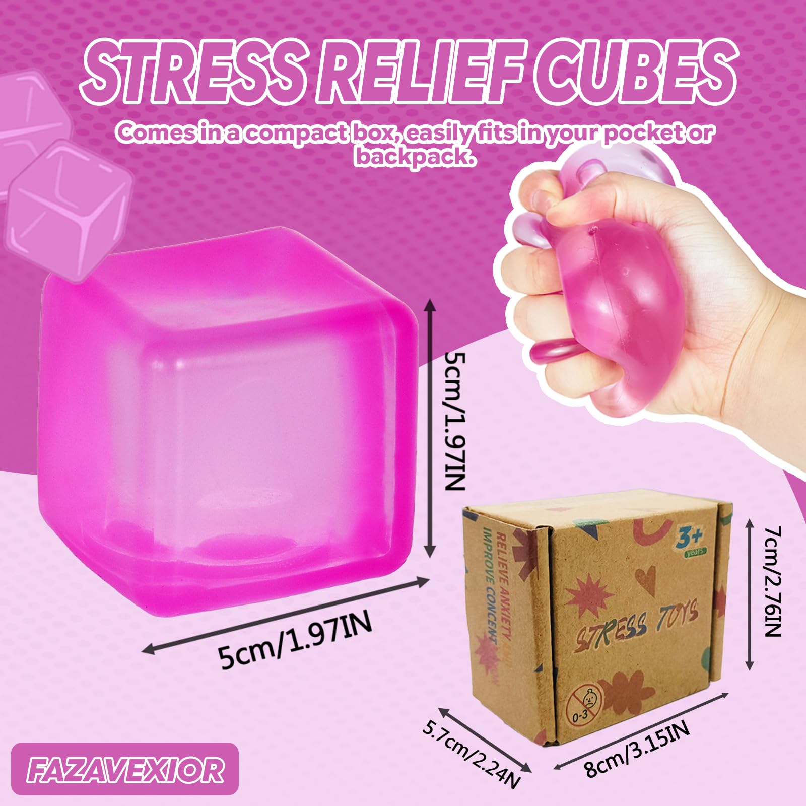 FazaVexior 1PCS Cube Stress Balls, Squishy Fidget Toys for Kids & Adults, Sensory Squeeze Cubes for Autism ADHD - Image 3
