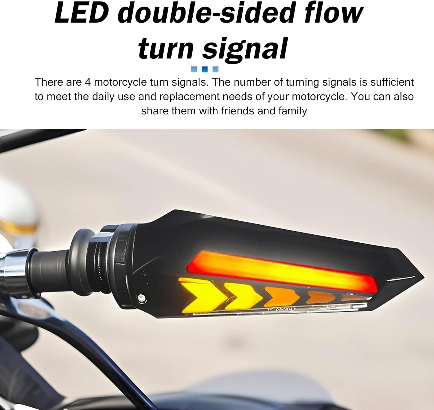 4 PCS Motorcycle Turn Indicator Lights, Arrow Shape Flowing Turn Signal LED with Daytime Running Lights, LED Double-sided Flowing Blinker, Cool Modified Accessories for Motocycle (Red)