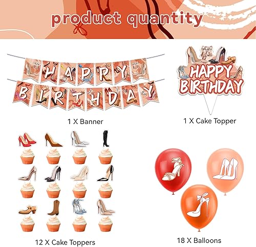 Miniatura 2 de Tacones altos, decoraciones de fiesta de cumpleaños, suministros de fiesta de tacón alto, incluye tacones altos, pancarta de cumpleaños, decoración