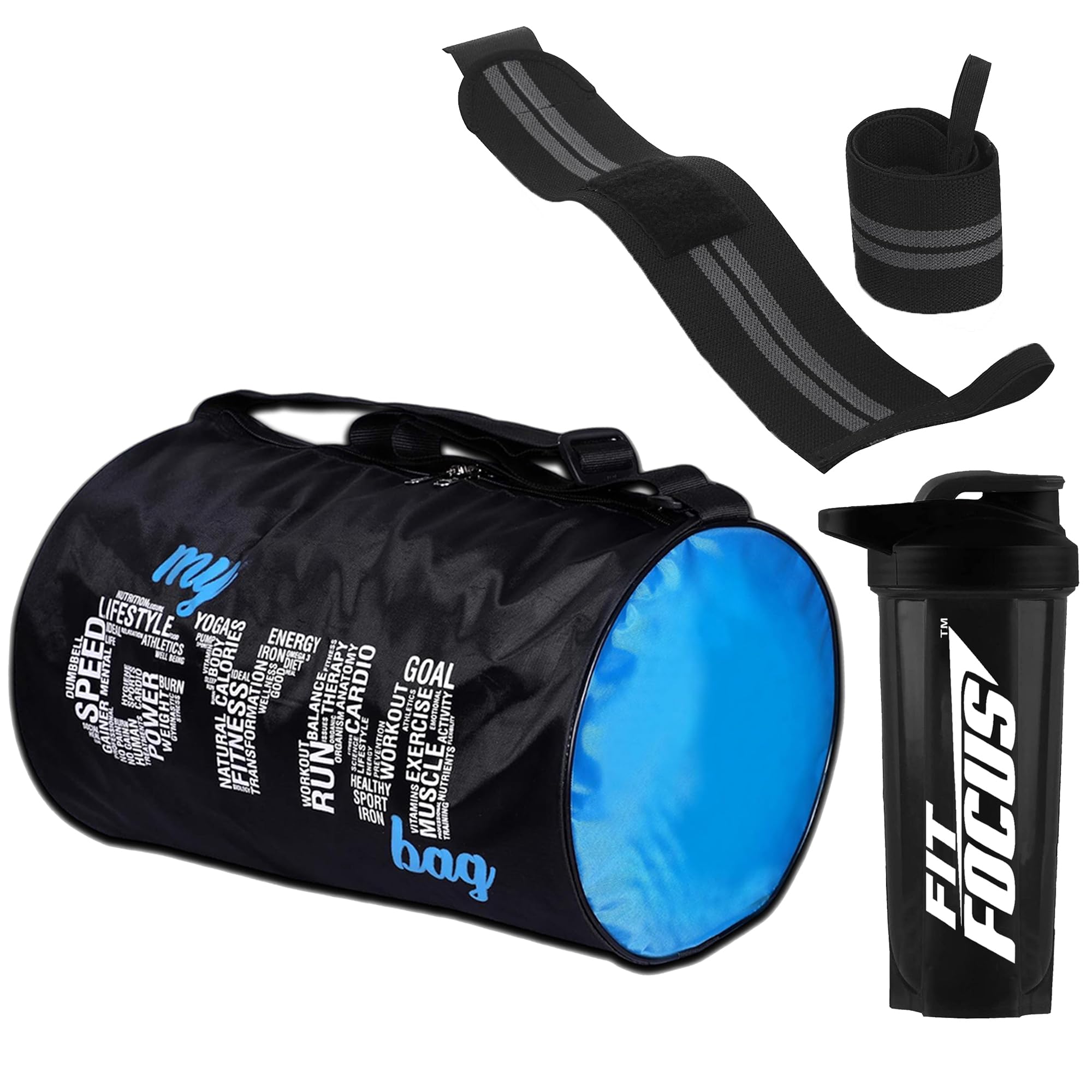 Bag for Men & Women Gym Bag with Shaker Bottle & Wrist Band Exerciser for Men&Women Travel My Gym Bag for Men and Women Gym Workout Bag & Fitness Kit | 700 ml Shaker Wrist Support Band (Black)-image-15