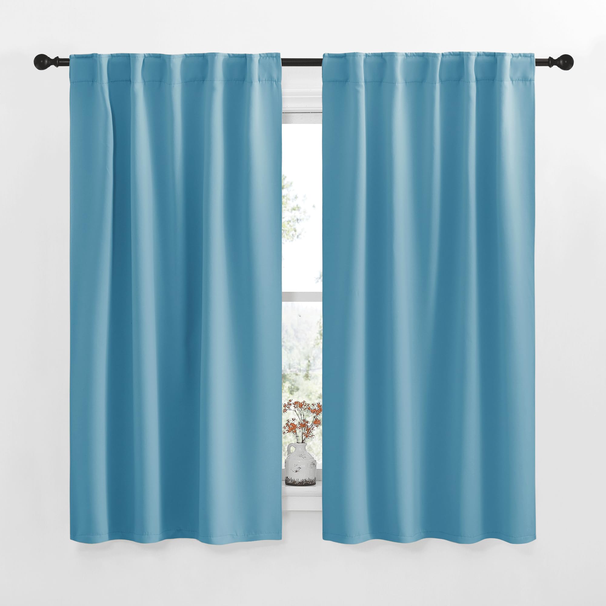 NICETOWN Blackout Window Curtains for Camper - (Teal Blue Color) 34x48 Inch, 2 Panels Set, Thermal Insulated Room Darkening Blackout Drapes/Draperies with Rod Pocket &amp; Back Tab for Loft