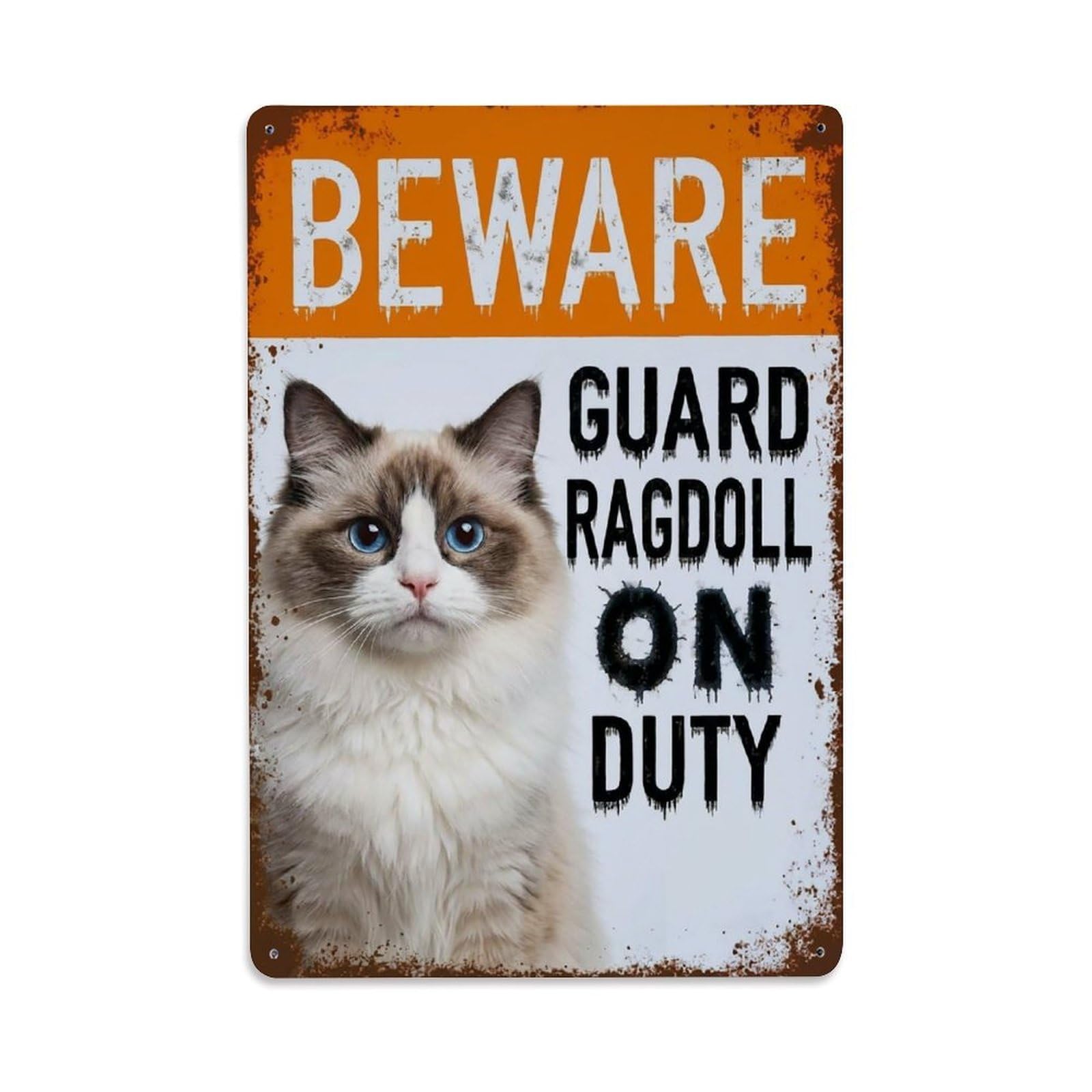 Vintage Funny Ragdoll Guard Beware of Cat Zone Metal Tin Sign Plaque Wall Decor for Cafe, Club Bar, Office, Garden Metal Poster 8x12Inch