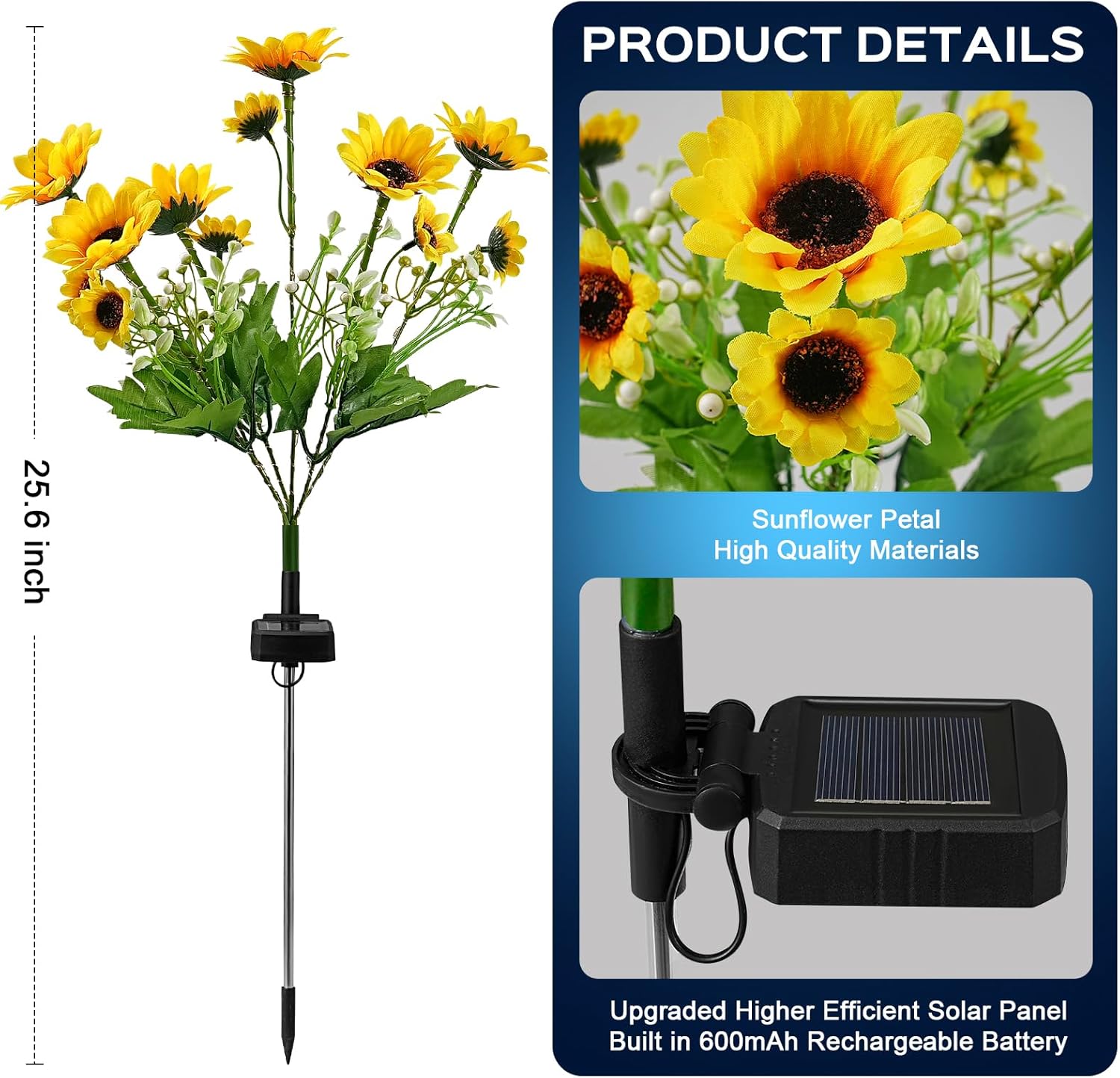 TANSOREN 4 Pack Solar Garden Lights Outdoor, Colorful LED Waterproof Solar Powered Sunflowers Landscape Lights for Outside Yard, Patio, Pathway Decorative, Décor, Gifts, Two Lighting Modes