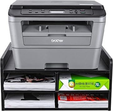 PAG-Mass 3 Tier Desktop Printer Stand with Storage, Paper Storage Holder Rack for Desk, Wooden Printer Organization for Home/Office, Black