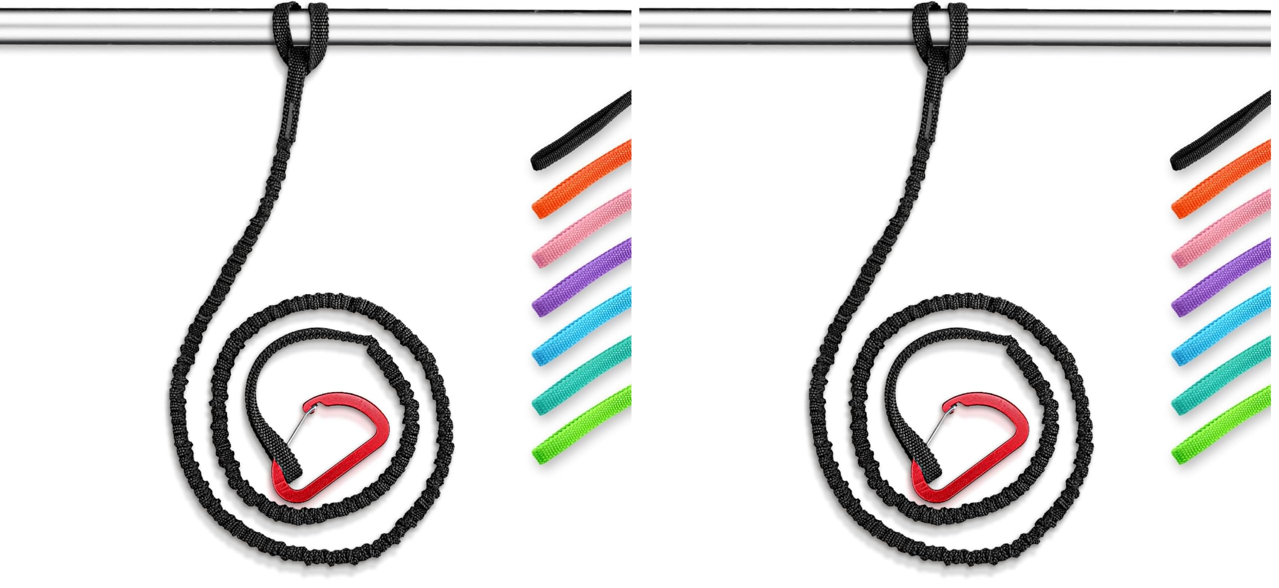OCEANBROAD Kayak Paddle Leash with D-Ring Stretchable Bungee Strap Lanyard Rope for SUP Kayaking Boating Canoeing Fishing Pole Rod 4-7 Feet Black 2 Pack