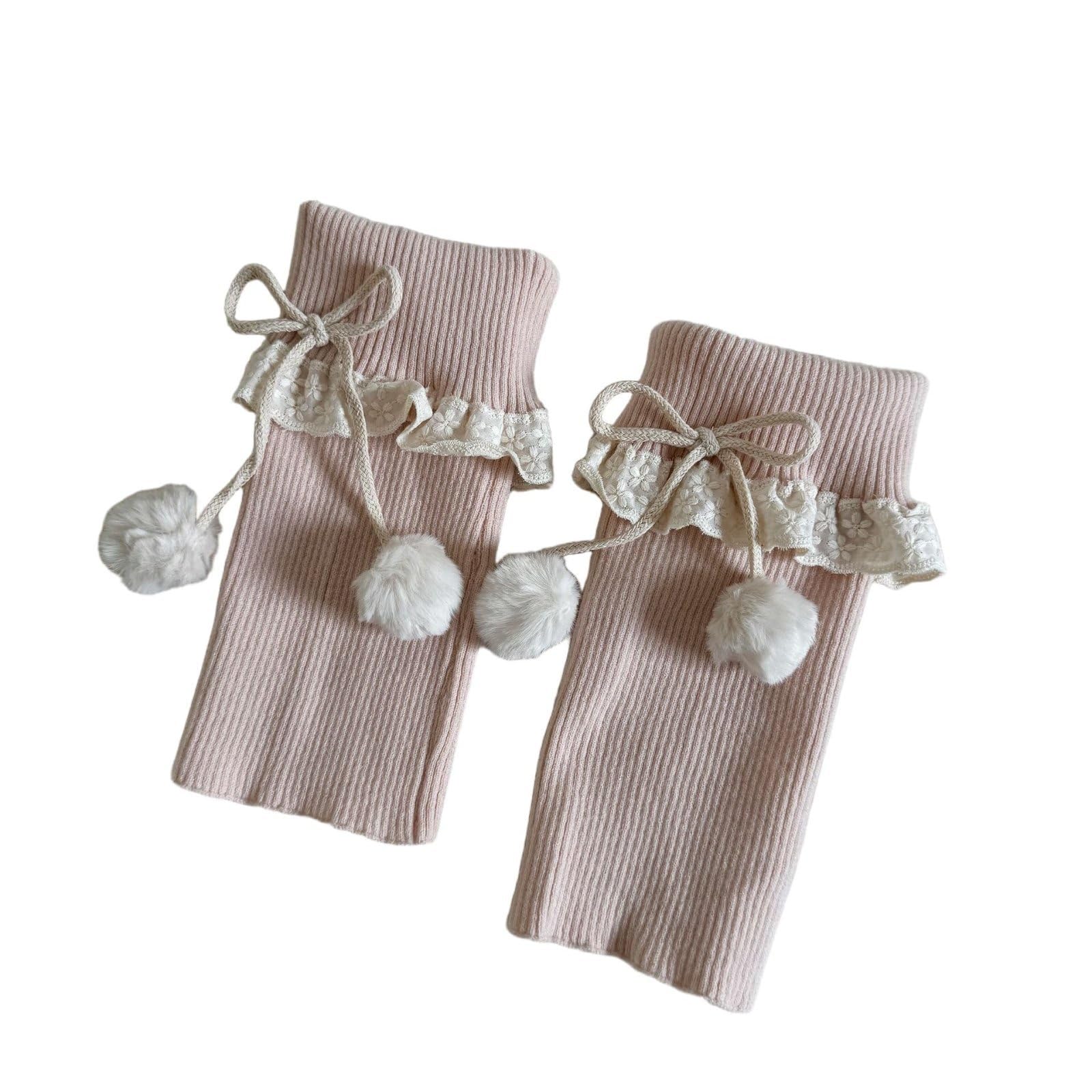 Womens Y2K Cute Bow Lace Trim Knit Warm Leg Warmers Accessories for Party Yoga Sports