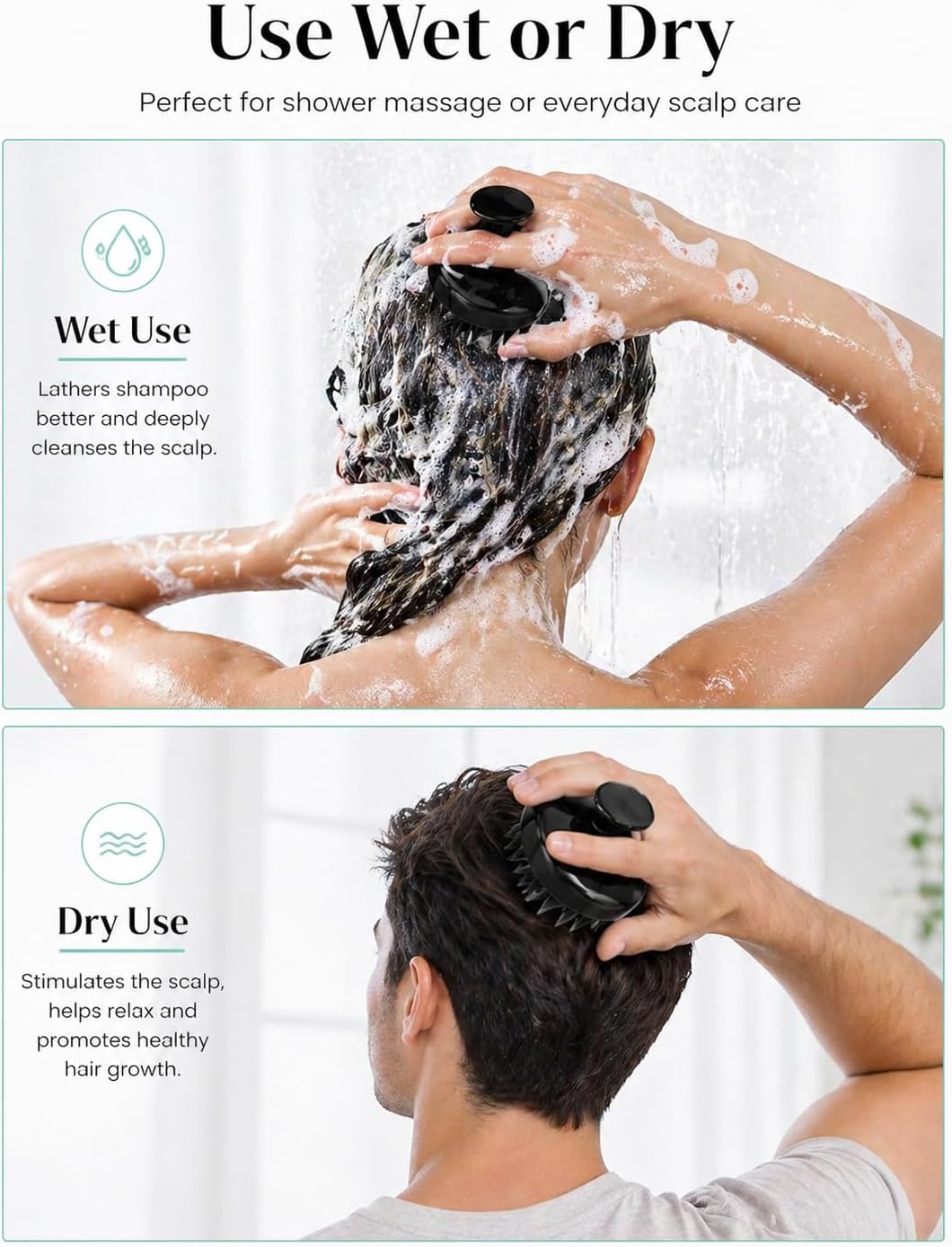 Silicone Scalp Massager for Hair Growth – Shampoo Brush for Shower, Dandruff & Dry Scalp Relief – Soft Silicone Hair Scrubber 1 Pack: Black