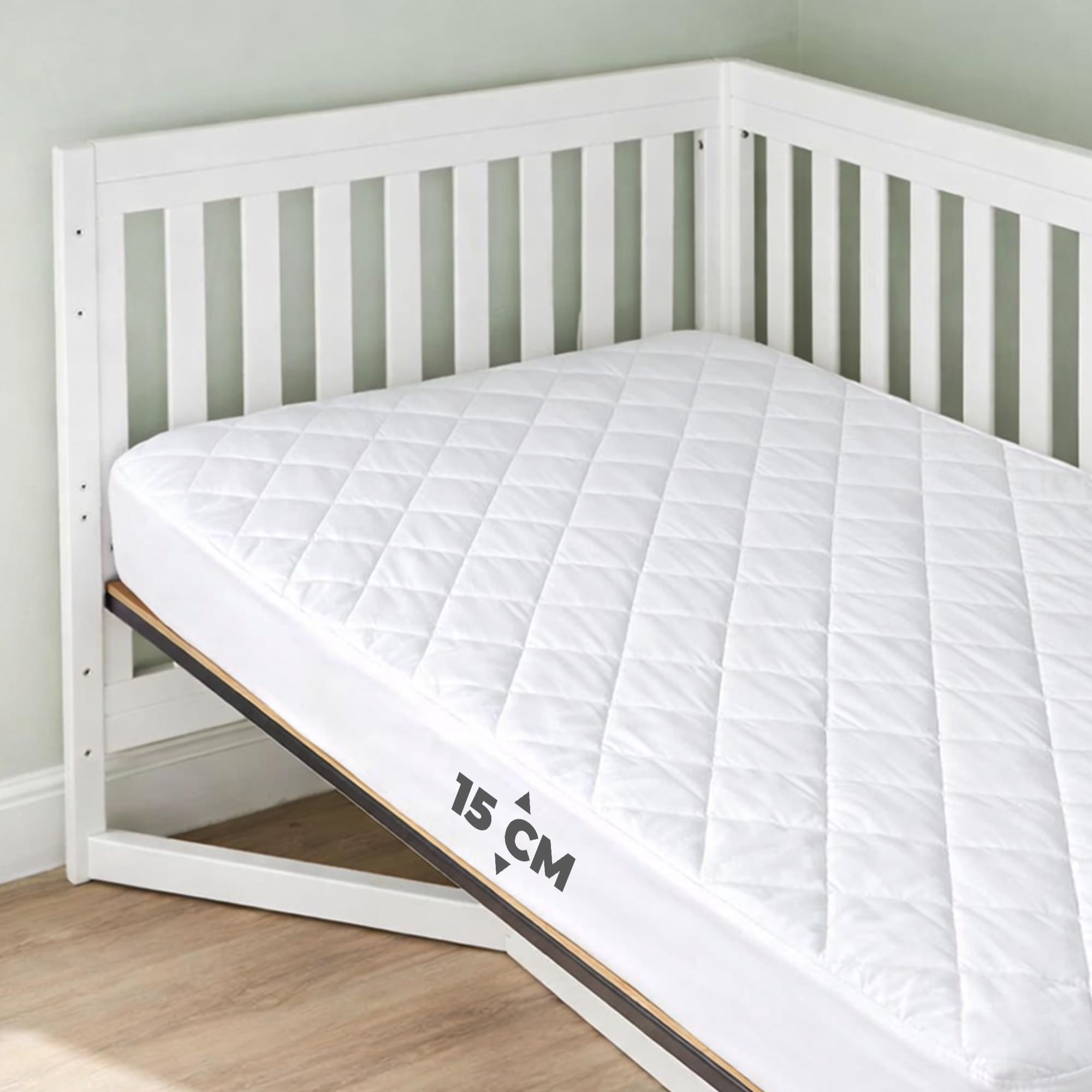 Quilted Cot Mattress Protector 15Cm Deep ? Breathable & Anti-Allergy Microfibre Mattress Protector With 360 Elastic - Deep Fitted Mattress Rohi