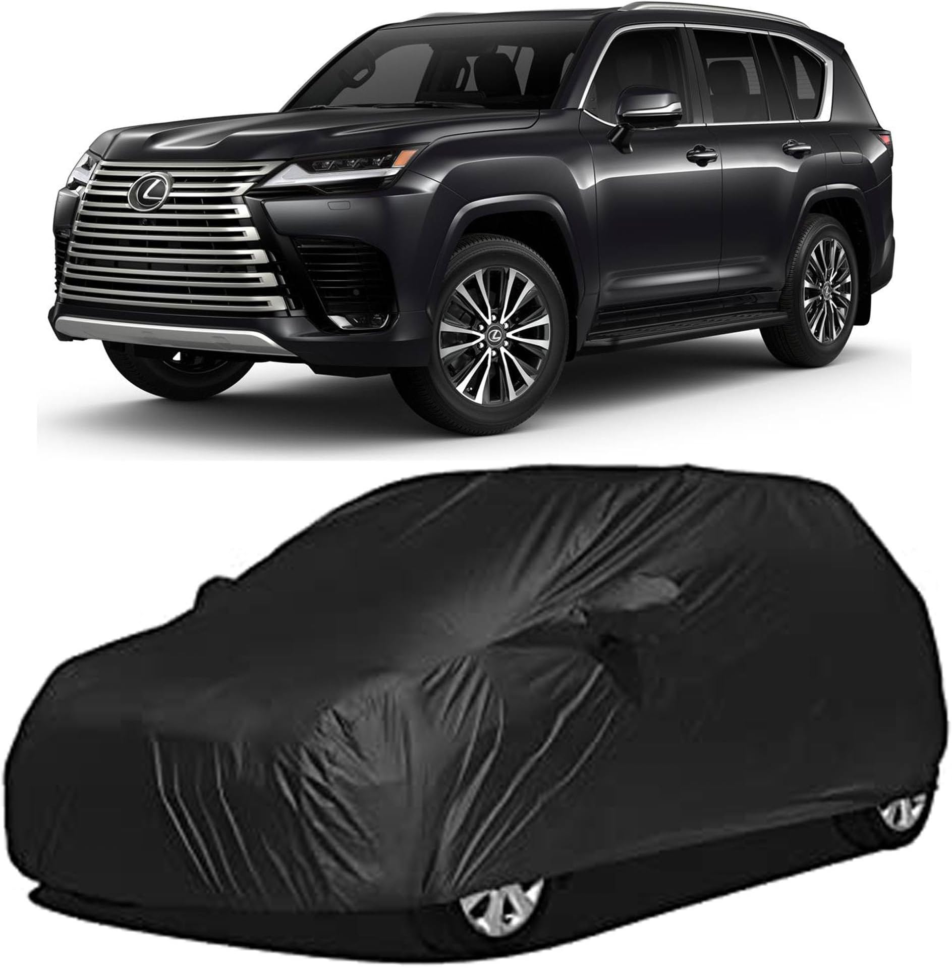 Waterproof Car Body Cover Compatible with Lexus LX | All-Weather Protection from Rain, Snow, Harmful Sun Rays, Dust & Scratches | Premium Breathable & Durable (Black)