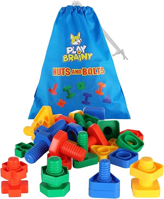 Play Brainy Jumbo Toy Nuts and Bolts for Kids 32Piece Montessori Nuts and Bolts Set with 4