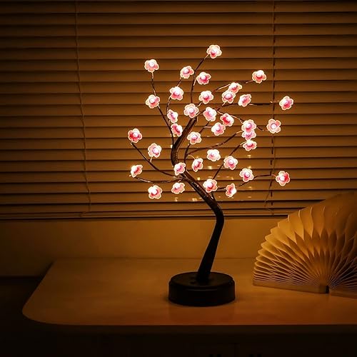Cherry Blossom Tree Lamp, 18inch 36 Led Bonsai Tree Lights, Battery/USB Operated Japanese Decor Night Lights for Bedroom Home Idea,Warm White - 1ft 3in