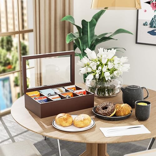 Miniatura 4 de Alsonerbay Caja de té de madera para bolsitas de té, caja de almacenamiento de cocina para bolsas de especias y paquetes de azúcar con 8