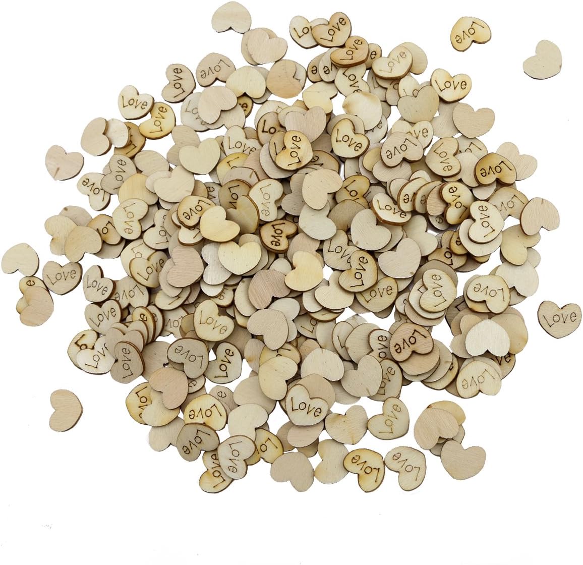 Oopsu 300pcs Rustic Love Hearts Shaped Wood Slices Crafts Decor, Rustic Wedding Table Scatter Decoration