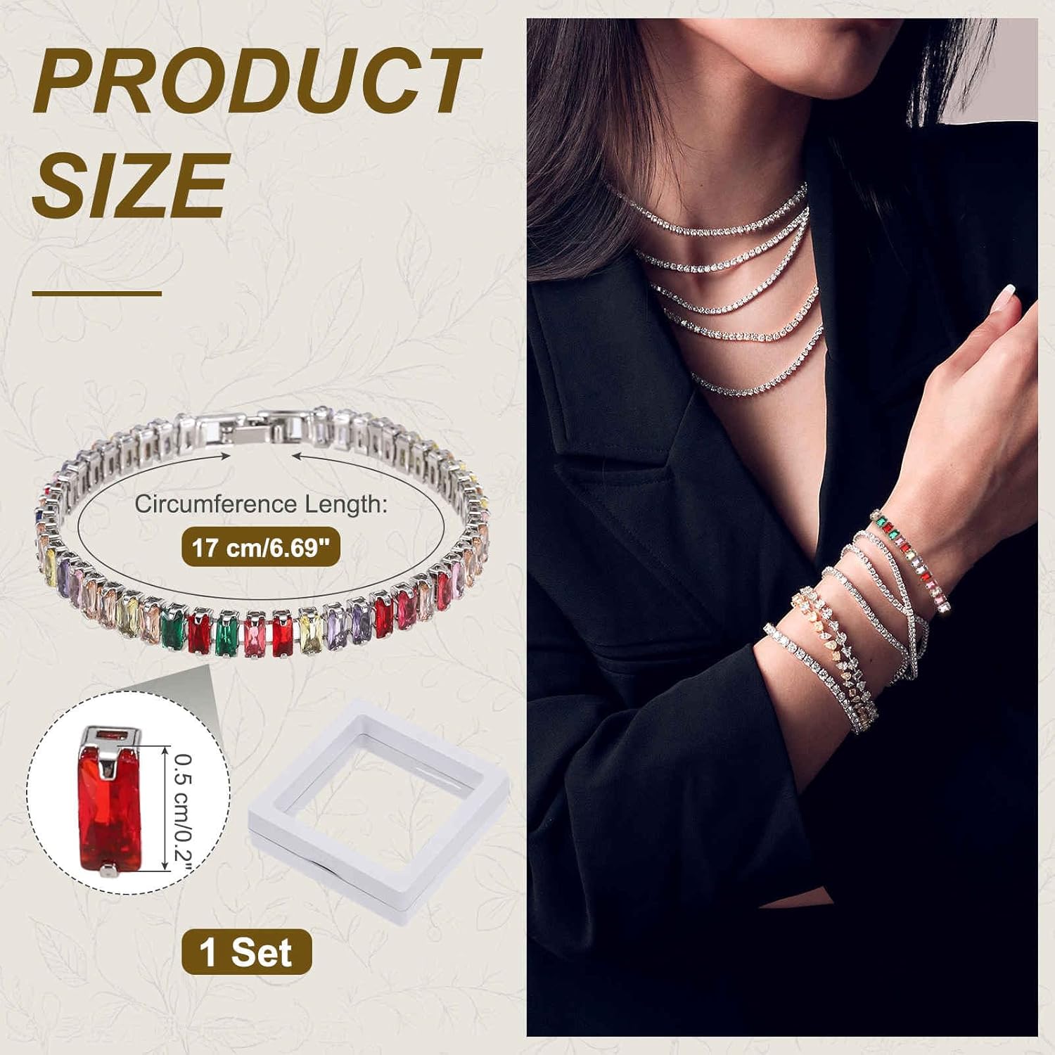 MECCANIXITY Diamond Tennis Bracelet for Women, Adjustable Stackable Cubic Zirconia Tennis Bracelet with Jewelry Box - Image 2