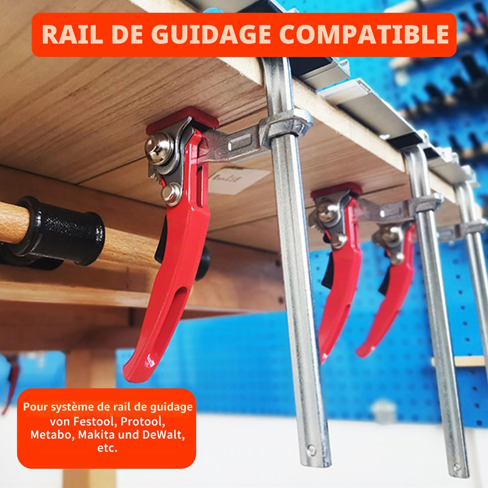 2 serre-joints de table en acier avec poignée à levier | pince de blocage rapide | avec capacité de 160 mm et profondeur de gorge de 60 mm pour le meulage la coupe