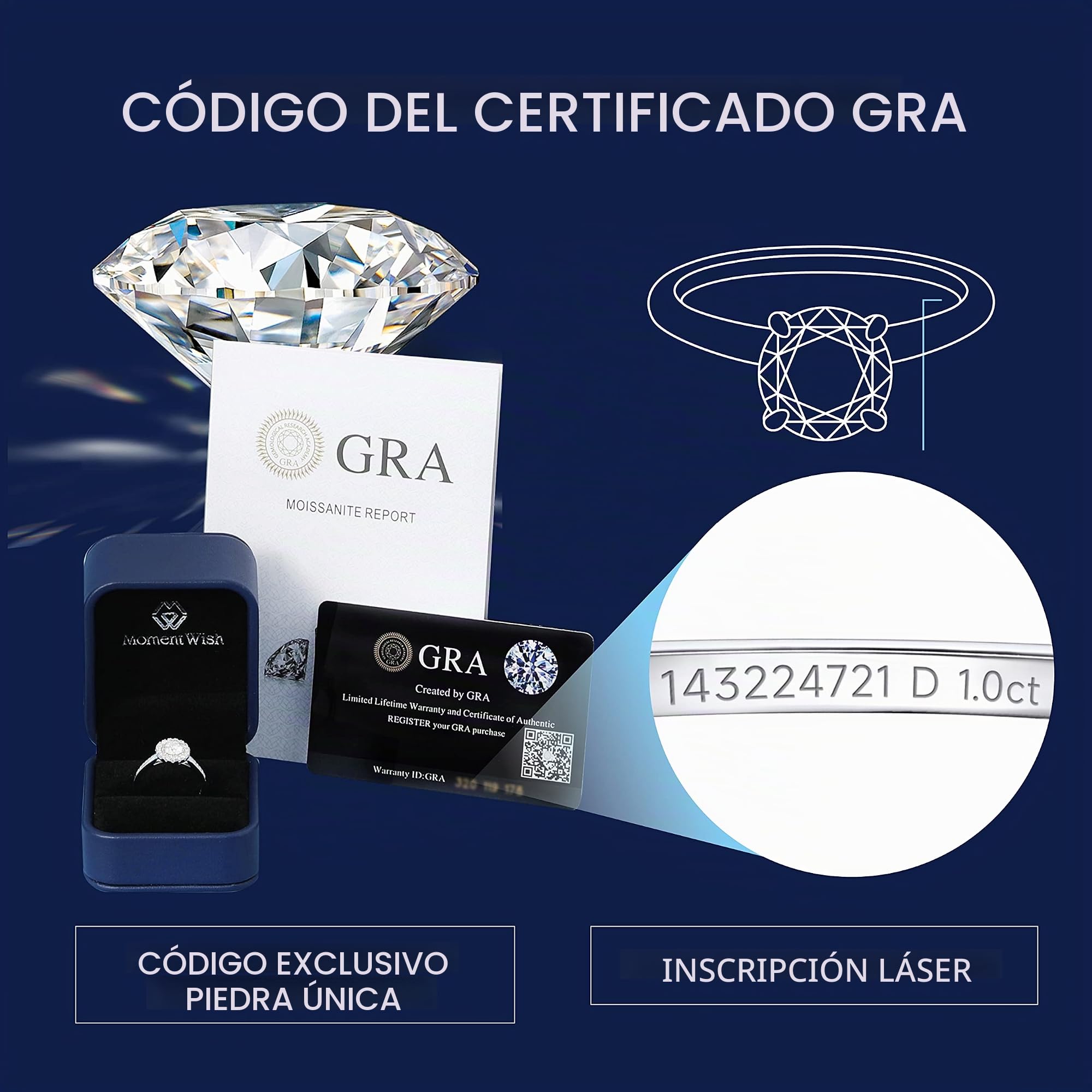 MomentWish Anillo de Compromiso, Moissanita Diamante Anillo Mujer Promesa con Certificato Gra Plata/Oro Rosa de Ley 925 Regalo para El Dia De La Madre Aniversario de Bodas