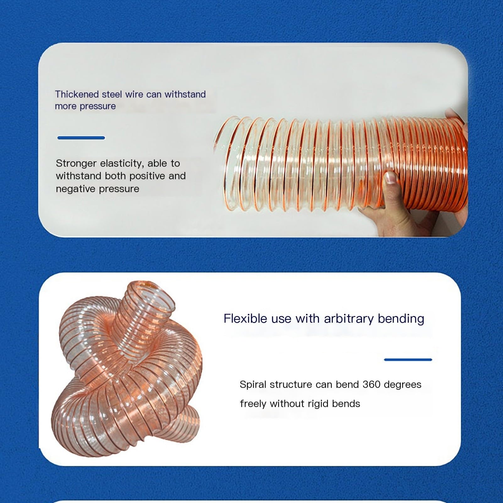 Manguera de recogida de polvo resistente, manguera de vacío flexible transparente con hélice de alambre reforzado, diseño anticolapso para sistemas de polvo de carpintería