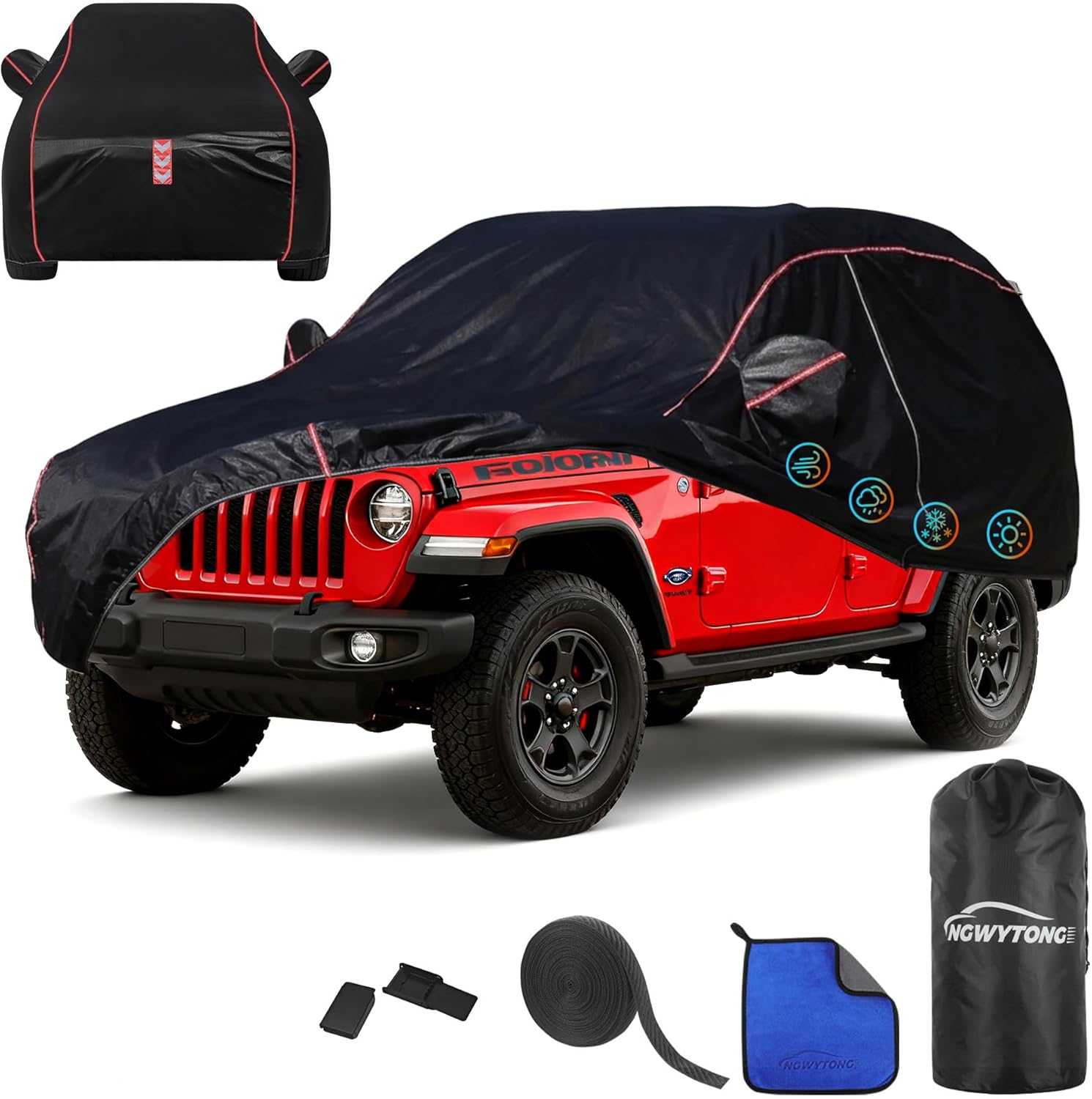 SUV Car Cover, All-Around Fastening 60s Quick-Install, 4 Upgrades for SUV up to 181 in for Car Cover Waterproof All Weather