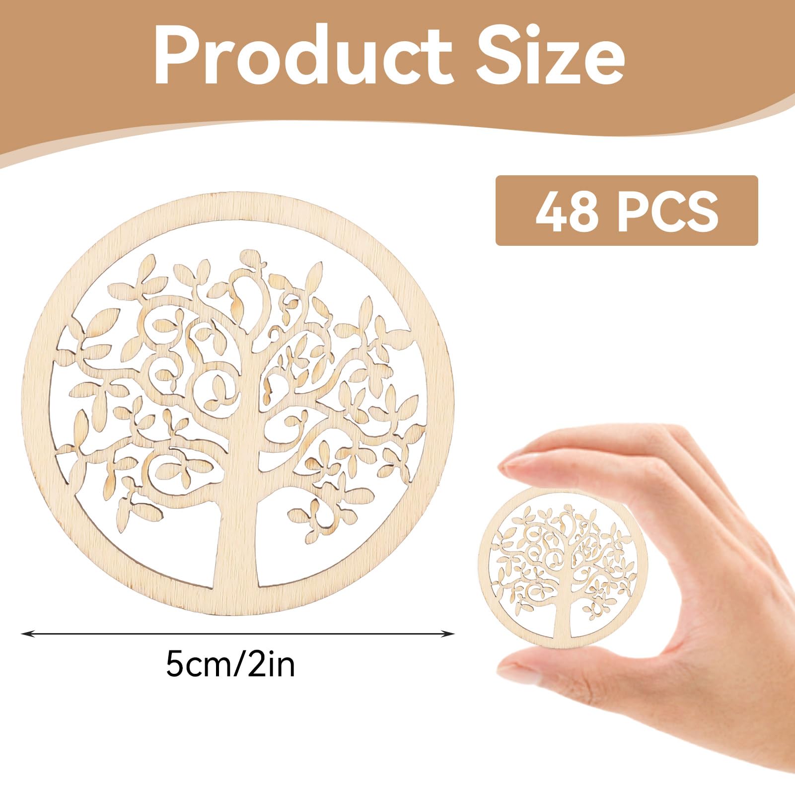 Albero Della Vita Legno, 48 pezzi Albero Decorativi Pendenti Legno Abbellimenti per Decorazioni Fai da Te Matrimonio Nozze Natale, Dimensioni 5 cm/2 pollici