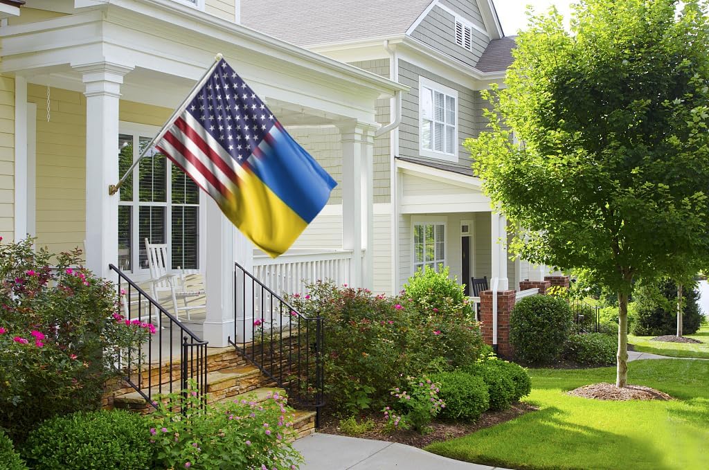 Ukraine America Friendship Flag 6x10FT Ukrainian USA Combination Flag Fade Resistant Vivid Colors Polyester with Brass Grommets For Indoor Outdoor (Friendship, 6x10FT)