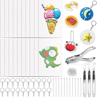 JMUQ 20Pcs Foam Texture Painting Paper, Magic Foam Texture Painting Kit with 40 Keychains 3 Water Brush Pens, Handicraft Painting Keychains 3D Foams Textures Crafts DIY Arts Supplies