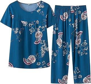 rtdgcv Women's Snowsuit - Women's Snowsuit Women Floral Polka Dot Printed Middle Aged and Older Cotton Silk Short Sleeve T-Shirt Capri Trousers Two Piece Suit Business Outfit Women's Set