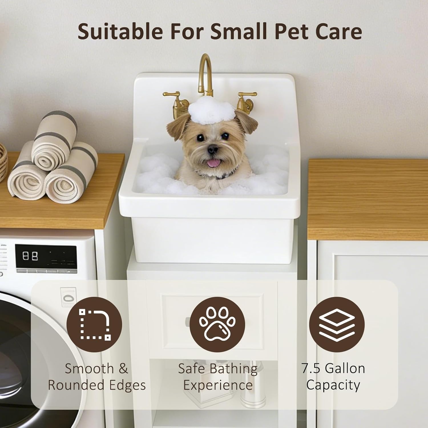 21 Inch Wall Mount Utility Sink, High Back Farmhouse Sink, White Ceramic Bathroom Sink Above Counter, Floating Porcelain Laundry Tub for Kitchen, Bathroom, Garage (21.3" x 16.2")