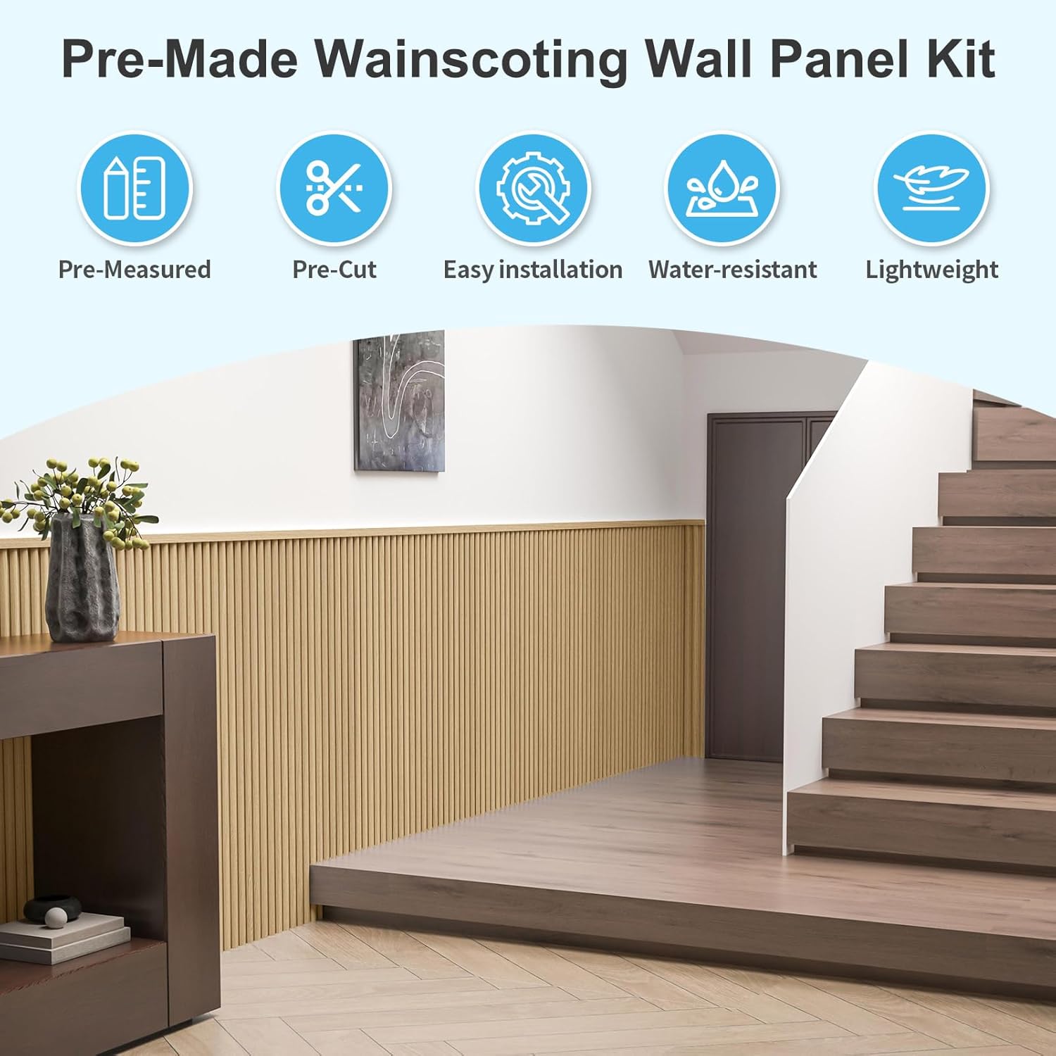 Art3d Wainscoting Panels, Beaded Polystyrene Wall Board for Interior Wall Décor, 79.3“ Wide X 40.7 high, Covers 22.38 sq.ft, Oak