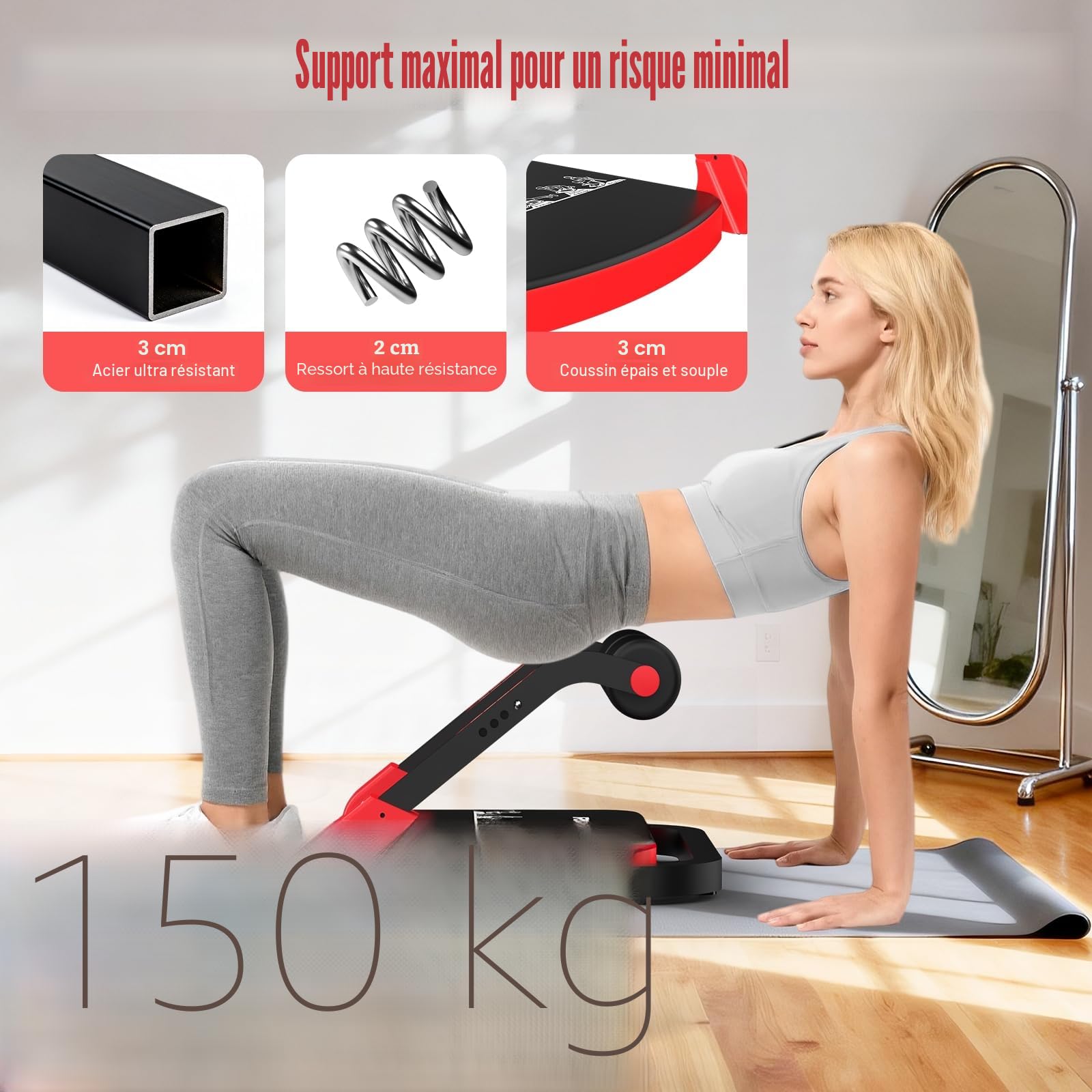 RELIFE REBUILD YOUR LIFE Appareil de musculation abdominale pour la maison, appareil pliable et 3 niveaux de résistance, abdominaux, jambes, fessiers