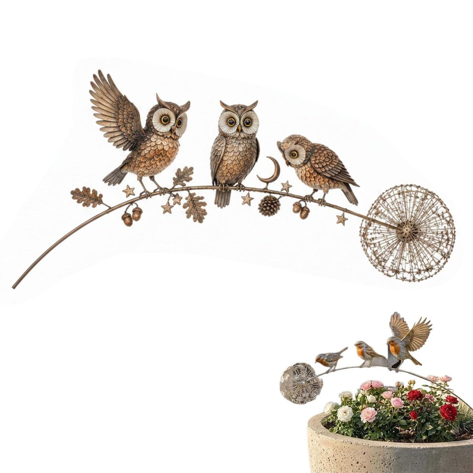 Szoziank Robin Garden Stake, Metal Robin Garden Ornament, Rustic Robin Bird Yard Art Decorations with Dandelion Accent, Metal Robins Bird Garden Sculpture, for Lawn Patio Flower Bed and Backyard