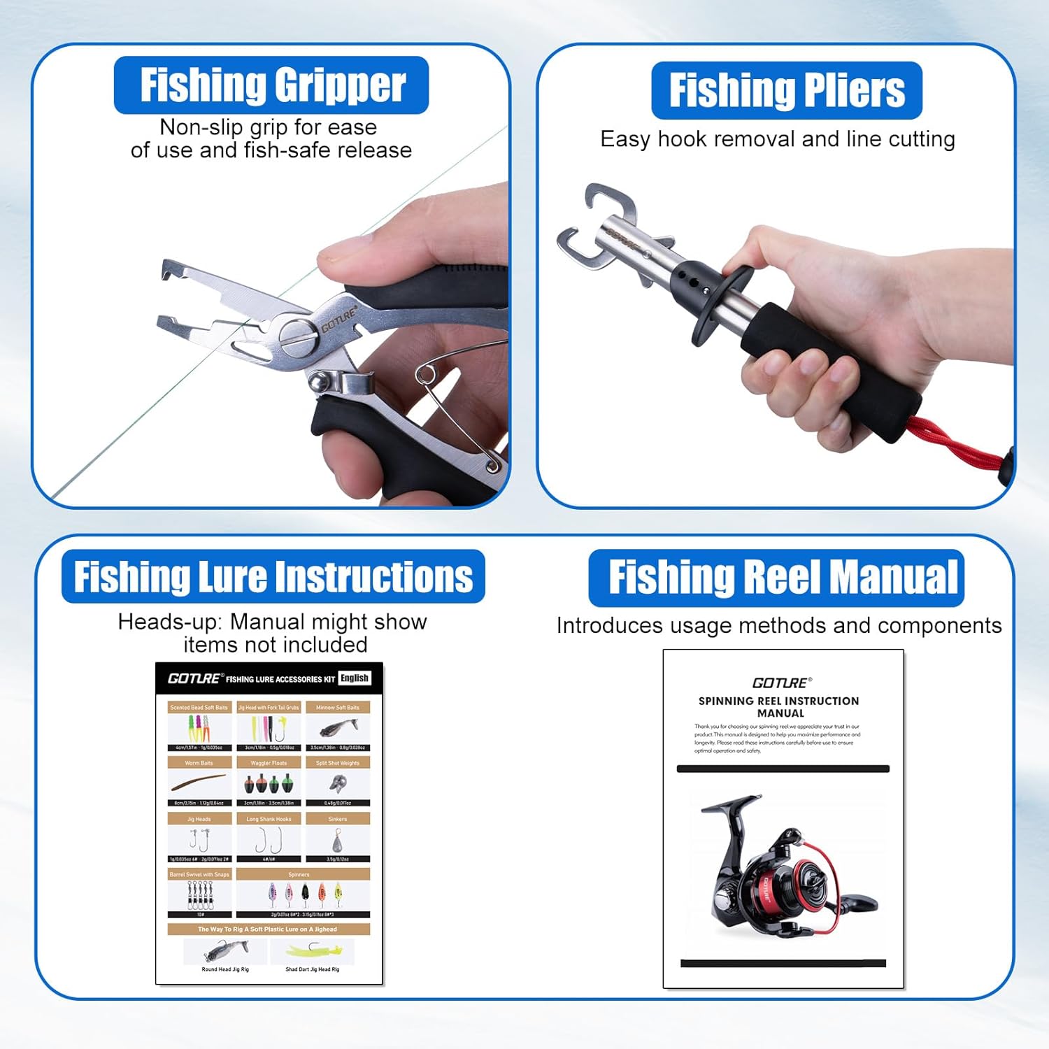 Goture Fishing Rod and Reel Combos, 2-Piece Ultralight Trout Fishing Pole Spinning Reel Line Lures Set with Carrier Bag, Spinning Rod Kit for Starter Travel Saltwater Freshwater, Gifts for Men