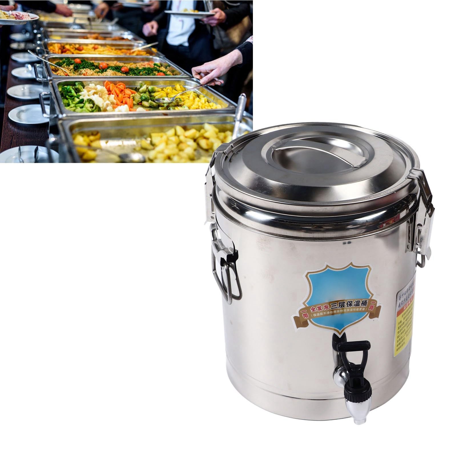 Generic Cubo de Sopa de Acero Inoxidable Aislado de 10 litros con Grifo Duradero para Restaurantes de Acero Inoxidable 304
