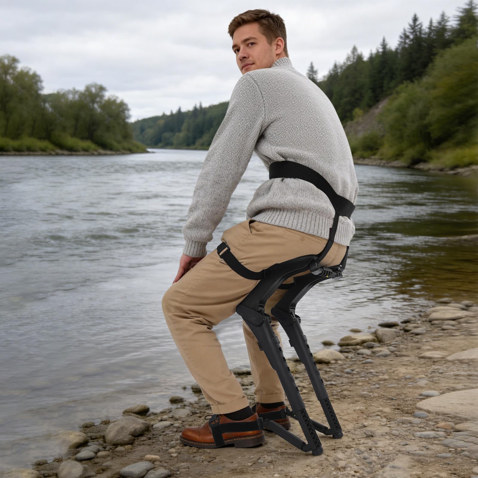 Sindipanda Portable Wearable Chair Black, Ergonomic Sitting Support with Adjustable Height & Angle, Stool for Outdoor Work Queuing Travel, Includes Shoulder Bag, Up to 150kg Capacity