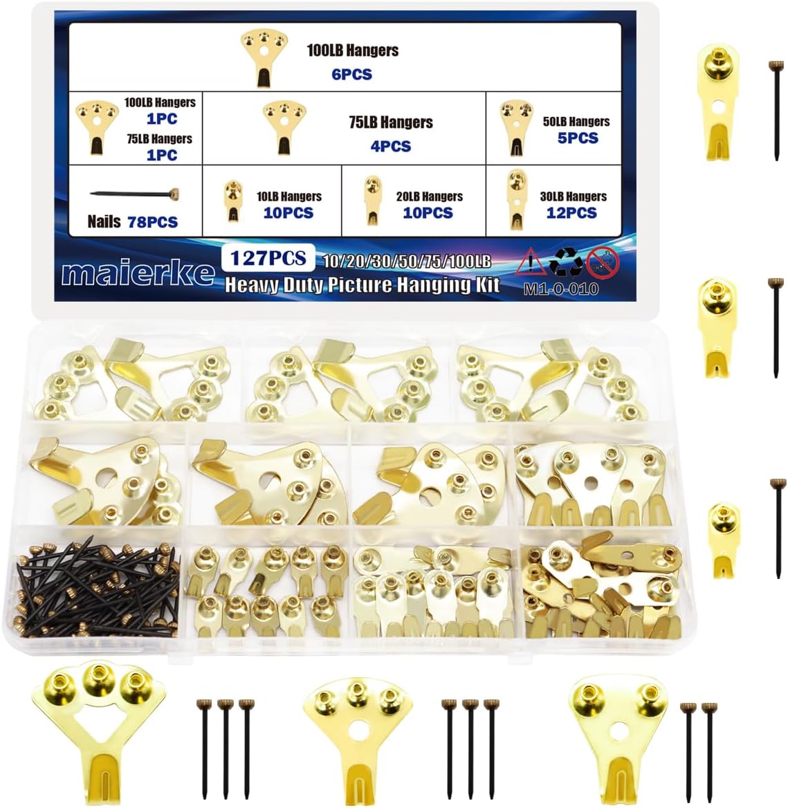 Golden Picture Hanging Kit Picture Hanging Wire Kit Heavy Duty Mirror Hanging Kit,100 lbs 50FT Stainless Steel Wire Hanger Kit,with D-Ring/Hanging Hooks/Screws/Level