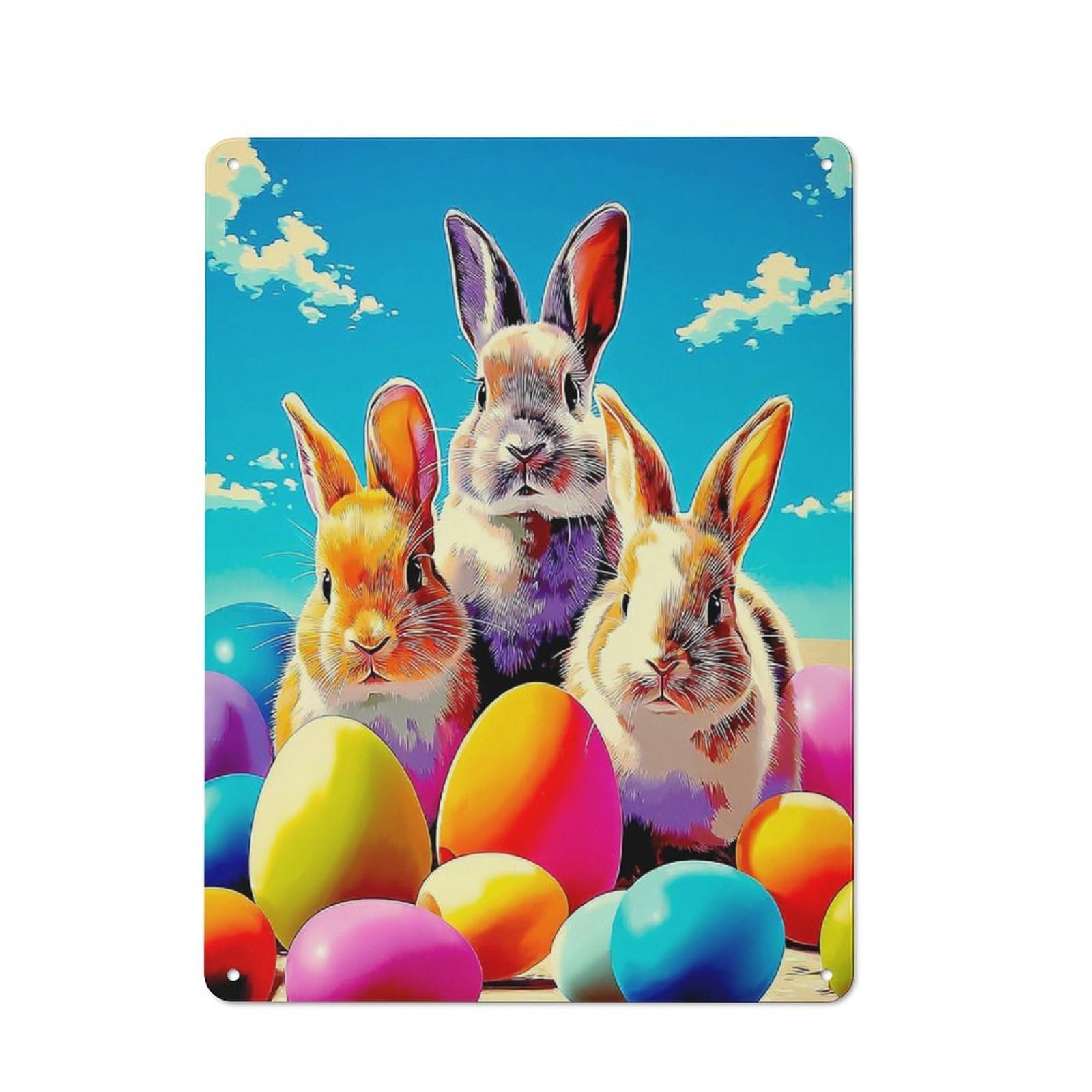 Junmoney Colorful Easter Bunny Celebration -1 Tin Wall Plaque 40X30cm With For Home Office Or Studio, For Home Office Decor Fans