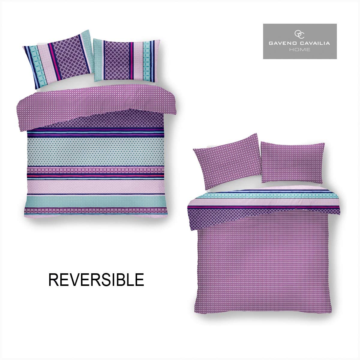 GC GAVENO CAVAILIA Set copripiumino singolo, reversibile, con federe, lavabile, colore: viola
