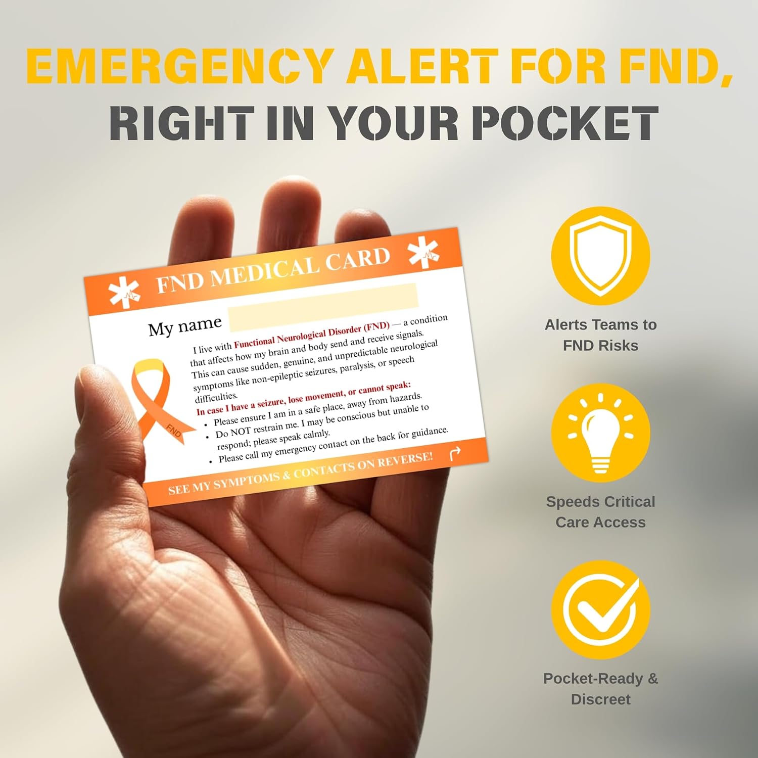 Functional Neurological Disorder (FND) Medical Alert Card with Lanyard & Waterproof Sleeve - FND Awareness Support & Emergency Safety Kit