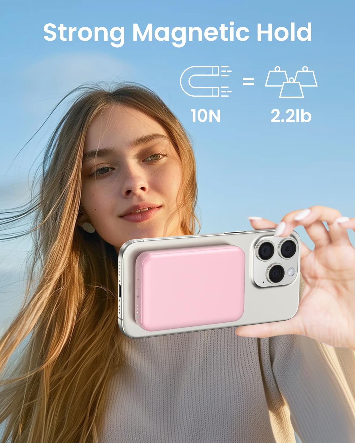 Bilivein Magnetic Power Bank, Ultra-Slim 10000mAh Wireless Portable Phone Charger, 20W USB C Fast Charging Battery Pack for iPhone 16/15/14/13/12 Series (Pink)