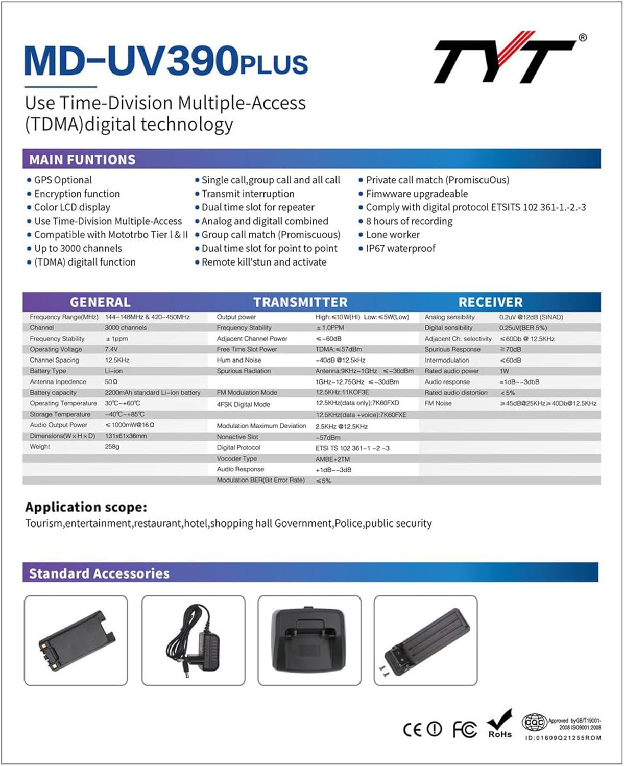 TYT MD-UV390 Plus detailed specifications