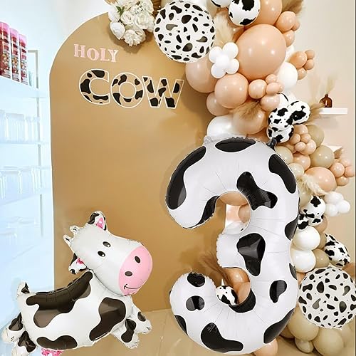 Miniatura 3 de DEAPEICK 4 globos con estampado de vaca, decoraciones de tercer cumpleaños, globos de 40 pulgadas con estampado de vaca blanca, globos con estampado