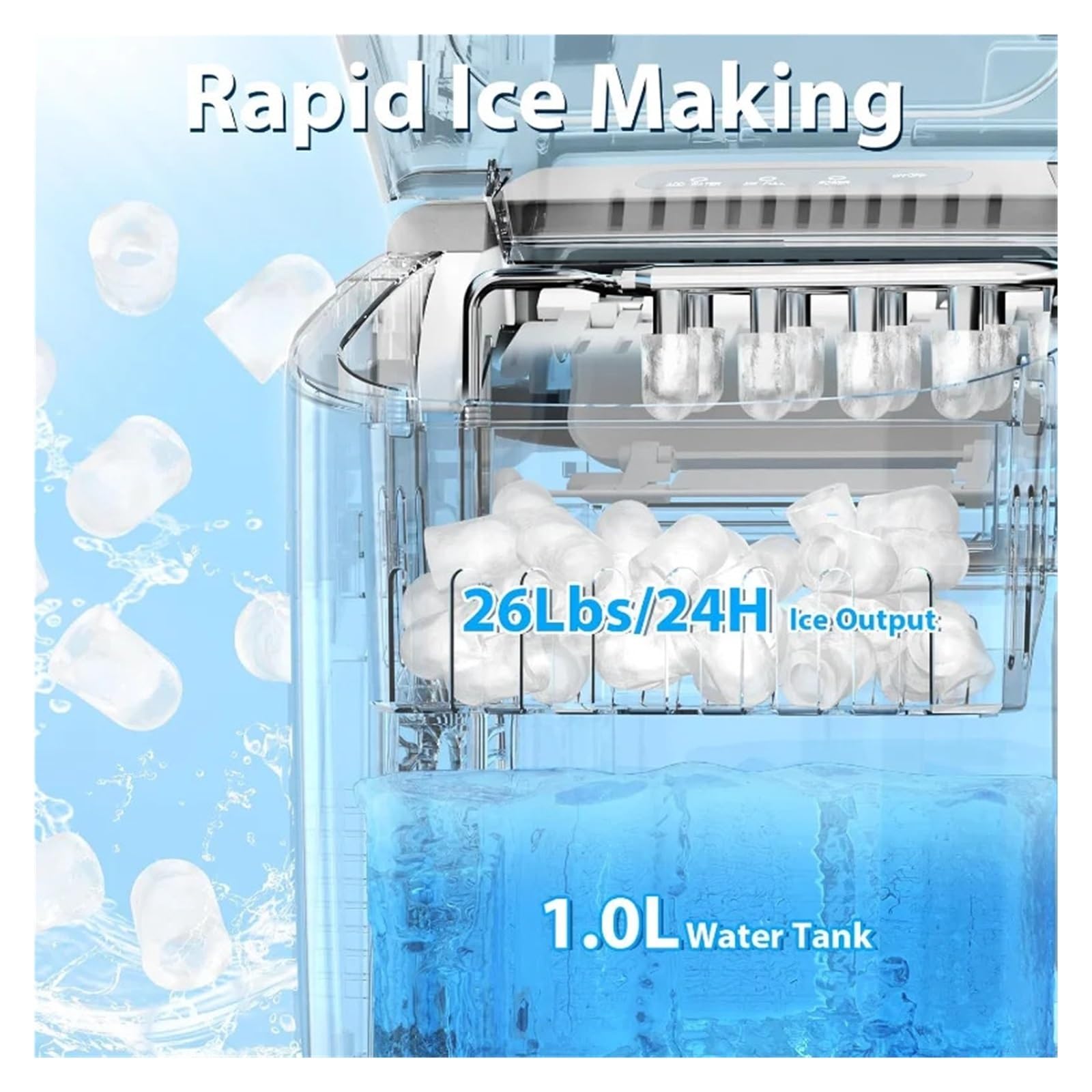 Fabbricatore di ghiaccio, fabbricatore di ghiaccio portatile con autopulizia, macchina for il ghiaccio, cestello e paletta per Casa/Cucina/Ufficio