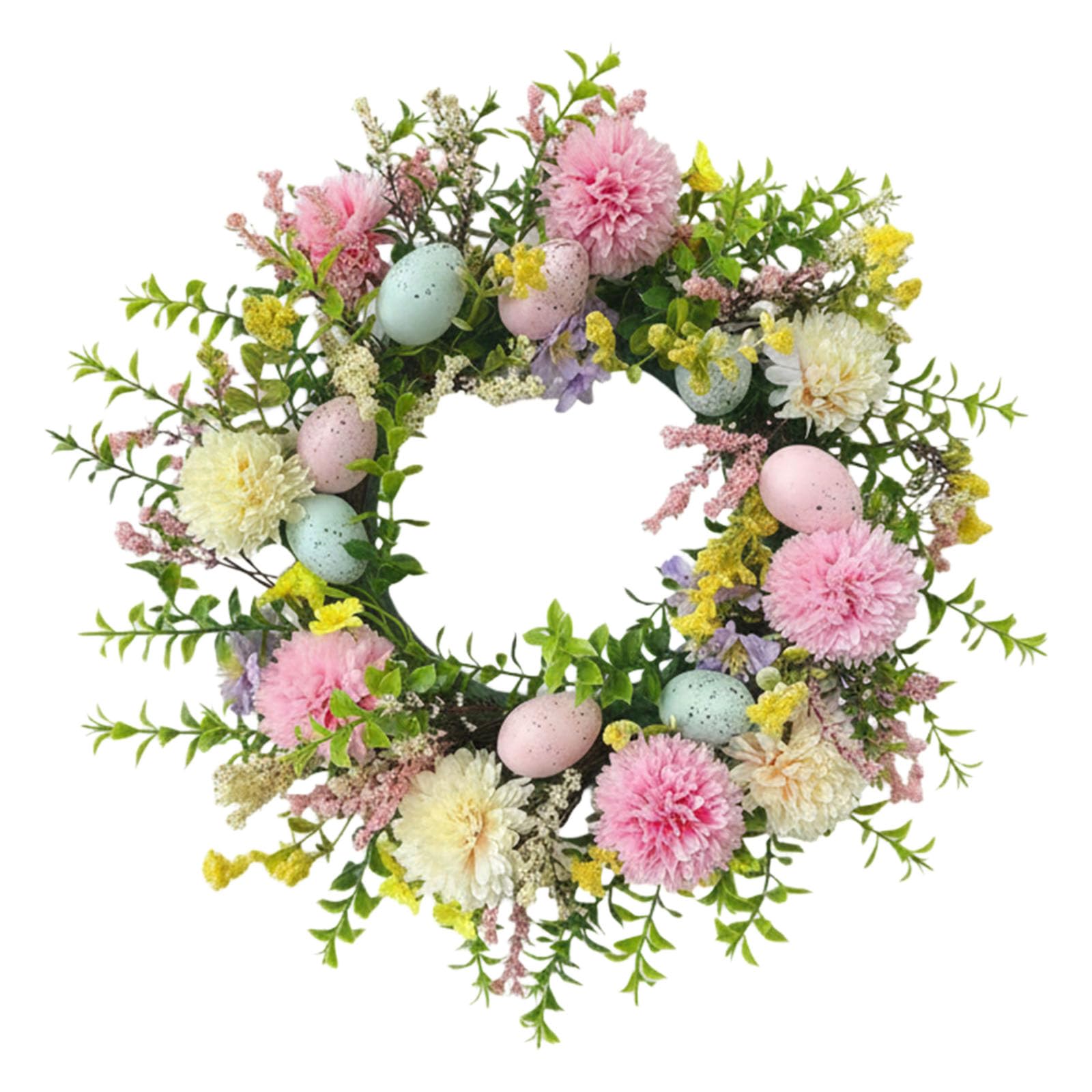 Spring Season Wreath Decoration Faux Easter Eggs Flower Chrysanthemums Garlands for Outdoors Easter Wreath