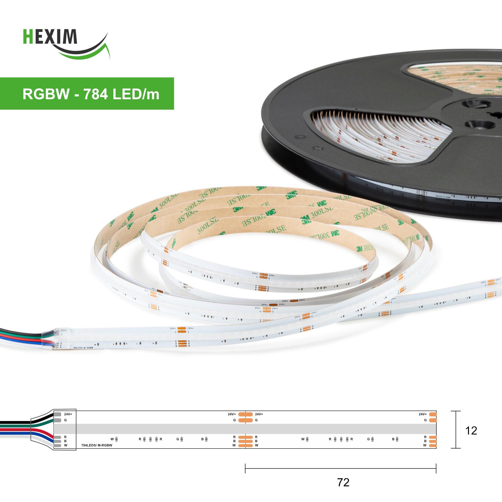 HEXIM Striscia LED COB da 1 a 15 metri, a scelta: bianco/CCT/RGB, dimmerabile 24 V, IP20, 3000 – 6000 K, banda 8 mm di larghezza, retroilluminazione per camera da gioco (6,5 metri RGBW)